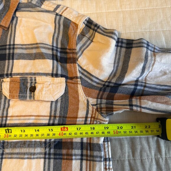 George Casual Button Down Mens Small White & Blue Plaid Rugged Flannel Shirt - Picture 4 of 5